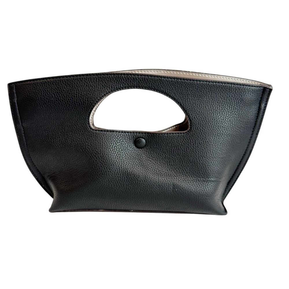 Sondra Roberts Squared Black Clutch Light Blush Gold Interior Handle Cutout EUC